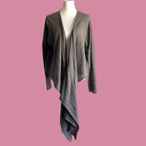 Eileen Fisher Open Cardigan Waterfall Drapey Taupe Ribbed Cotton Sweater Large